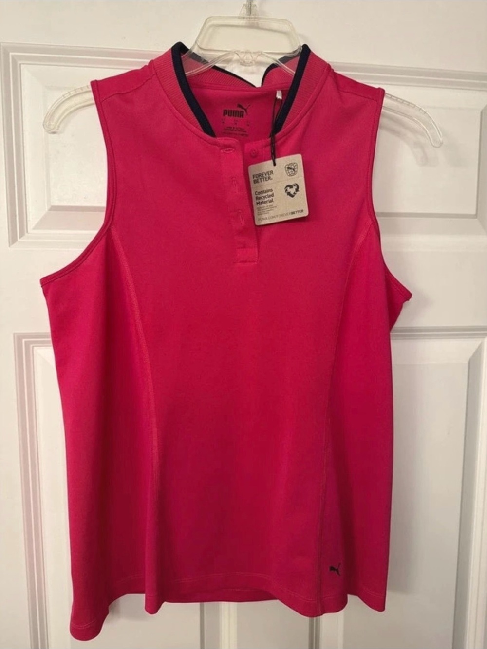 Puma Women’s Sleeveless Polo Tank - Rose Pink with Black Trim